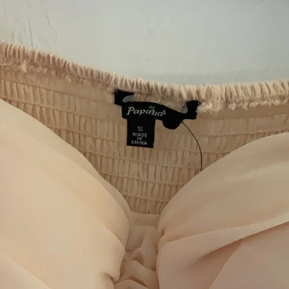 Papaya Corset Style Crop Top w/Long Puff Sleeves, Size S, Nude, NWT - Picture 5 of 7